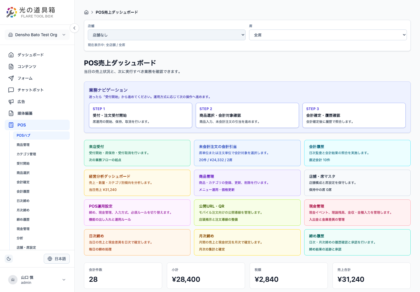 POSの内部コンソール画面