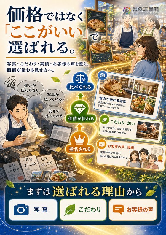 お客様に選ばれる理由を、写真と文章でちゃんと伝えるのチラシ
