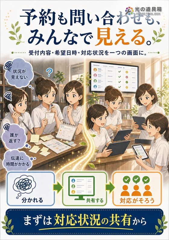 予約・問い合わせをスタッフ全員で見える化するのチラシ