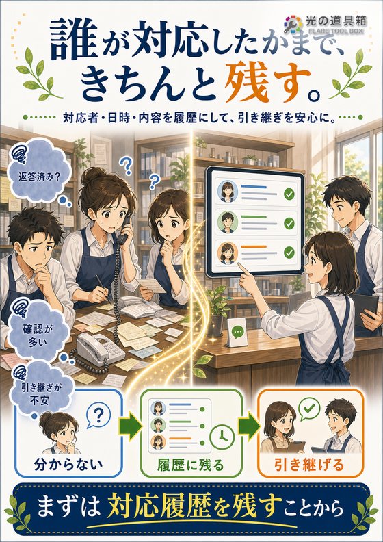 お客様からの連絡を“誰が対応したか”まで残すのチラシ