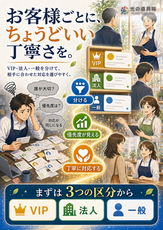 VIP客・法人客・一般客を分けて丁寧に対応するのチラシ