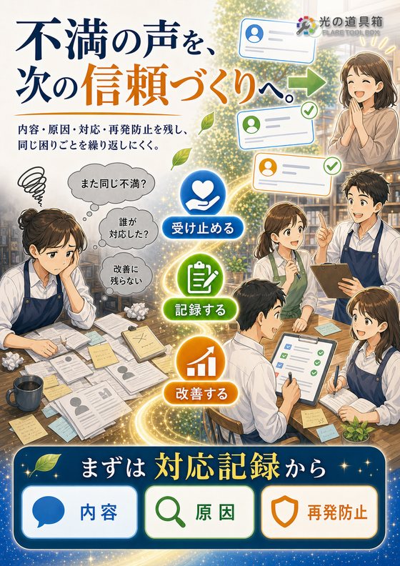 クレームや要望を次の改善につなげる顧客管理のチラシ
