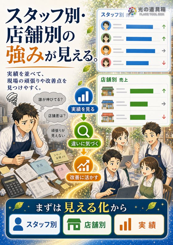 スタッフ別・店舗別の売上を見える化するのチラシ