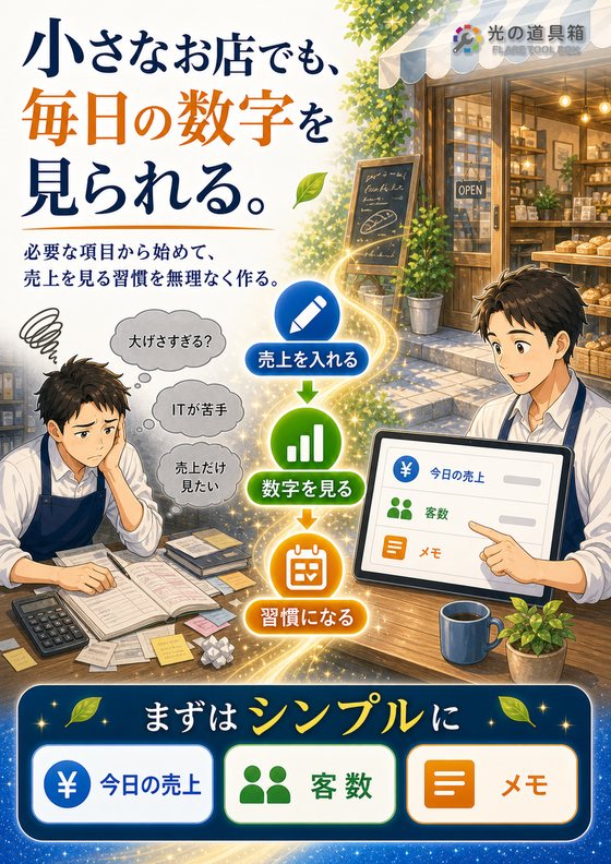 小さなお店でも始められる、かんたん売上管理のチラシ