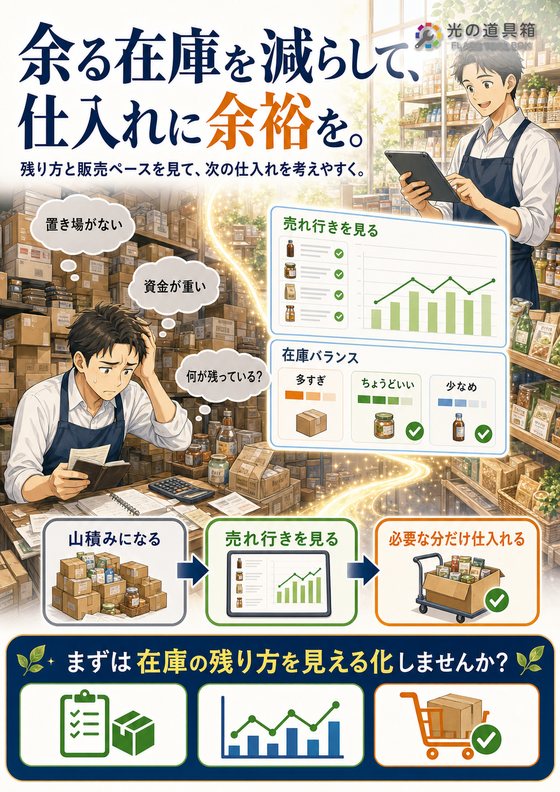 余った在庫を減らして、仕入れのムダを見直すのチラシ