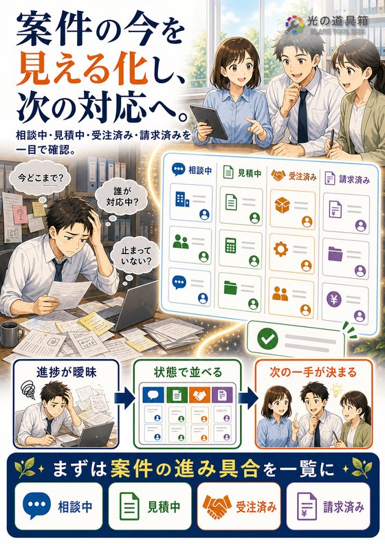 案件の進み具合を見える化して、対応漏れを防ぐのチラシ