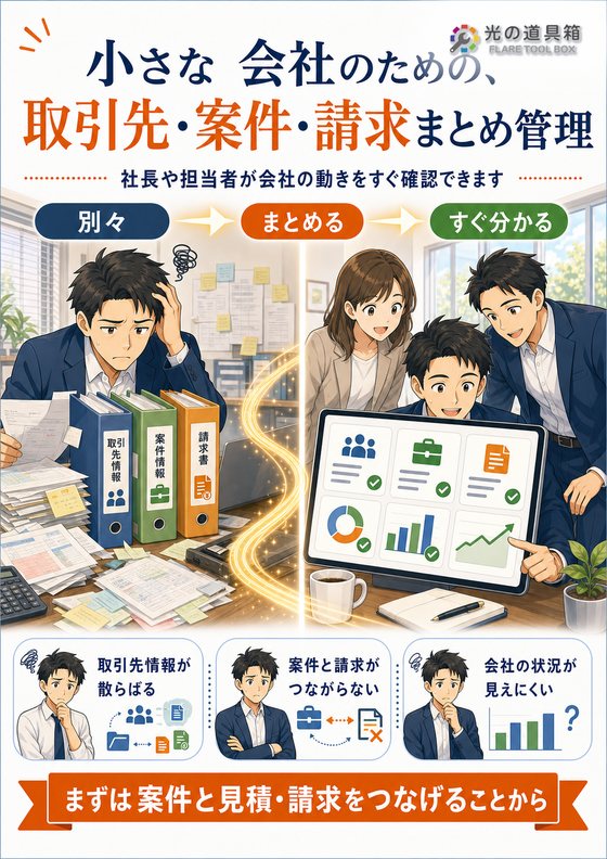 小さな会社のための、取引先・案件・請求まとめ管理のチラシ