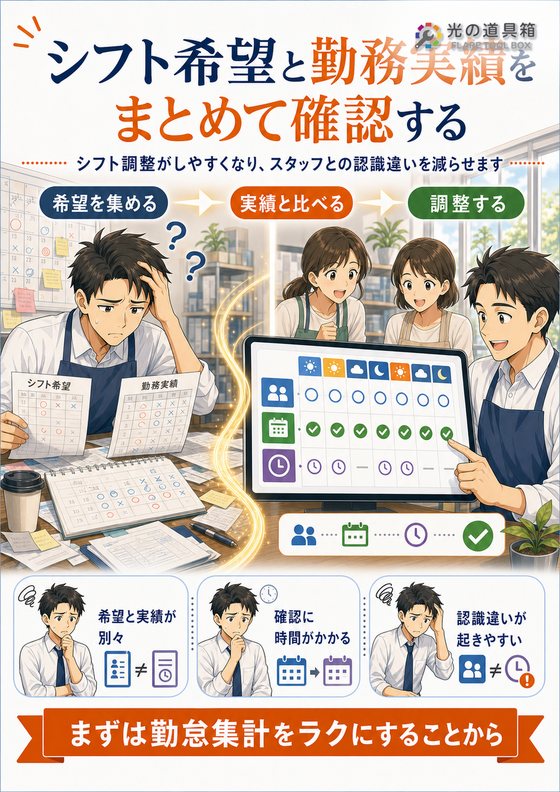 シフト希望と勤務実績をまとめて確認するのチラシ