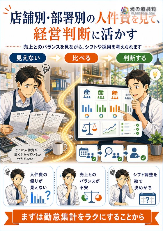 店舗別・部署別の人件費を見て、経営判断に活かすのチラシ