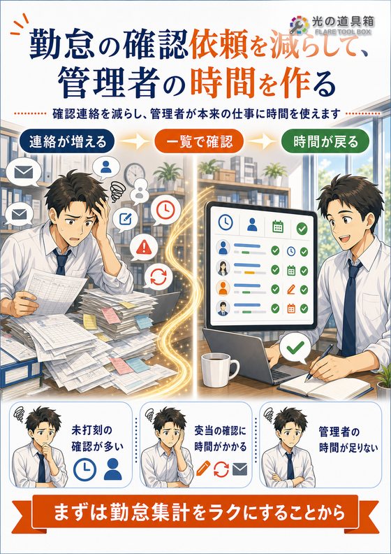 勤怠の確認依頼を減らして、管理者の時間を作るのチラシ