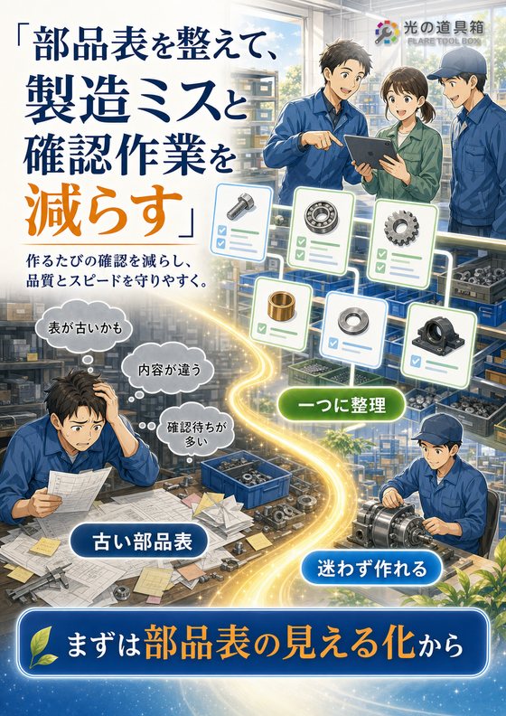 部品表を整えて、製造ミスと確認作業を減らすのチラシ