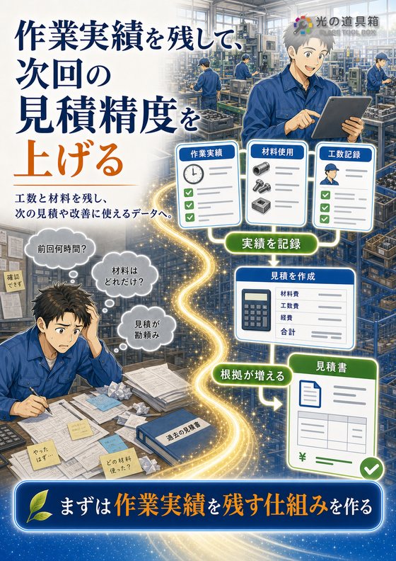 作業実績を残して、次回の見積精度を上げるのチラシ