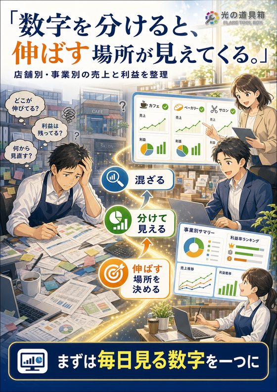店舗別・事業別の数字を分けて、伸ばす場所を決めるのチラシ