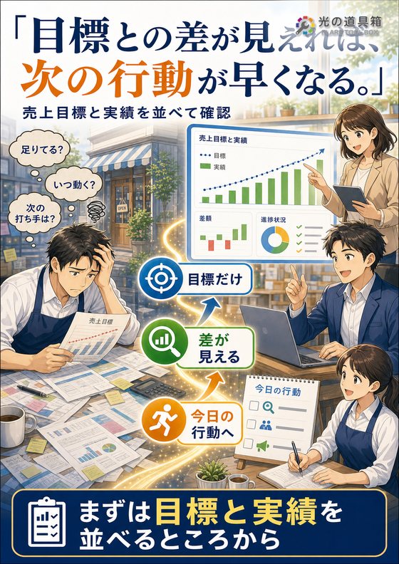 売上目標と実績を比べて、次の行動を決めるのチラシ